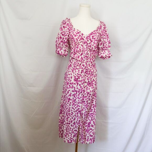 Who What Wear Button Front Linen Blend Puff Sleeve Midi Dress - Small - Picture 2 of 8